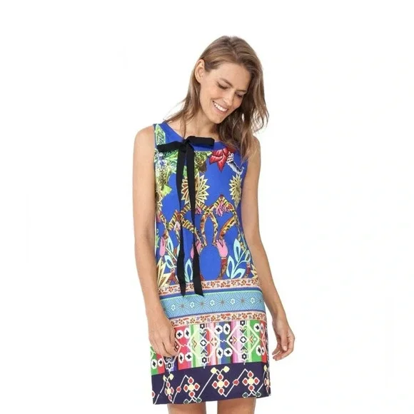 Desigual Octubre Blue Sheath Midi dress Sleeveless Multi Colour Print Medium‎ - Picture 2 of 10